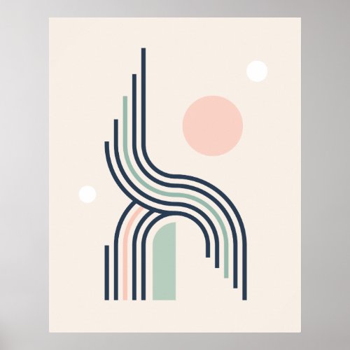 Retro abstract geometric art lines arches circles poster