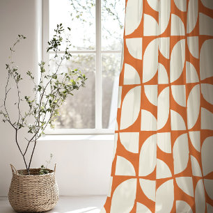 Retro Abstract Geometric Orange and Cream Sheer Curtains