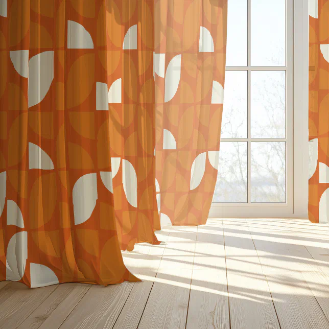 Retro Abstract Geometric Orange and Cream Sheer Curtains
