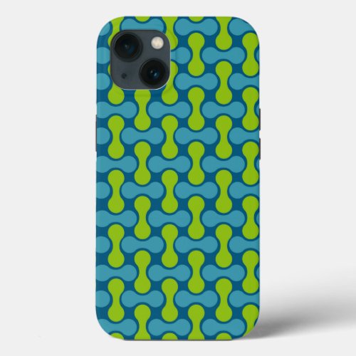 Retro Abstract Geometric Pattern in Blue and Green iPhone 13 Case