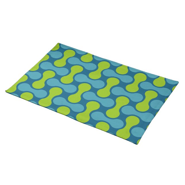 Retro Abstract Geometric Pattern in Blue and Green Cloth Placemat (On Table)