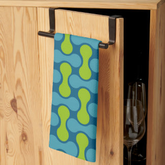 Retro Abstract Geometric Pattern in Blue and Green Kitchen Towel