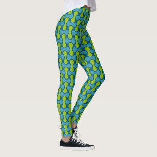 Retro Abstract Geometric Pattern in Blue and Green Leggings