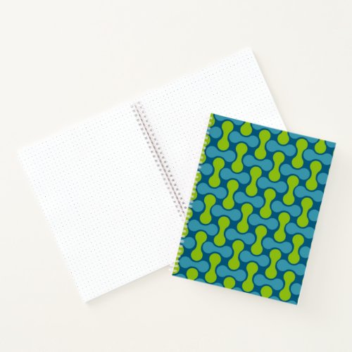 Retro Abstract Geometric Pattern in Blue and Green Notebook