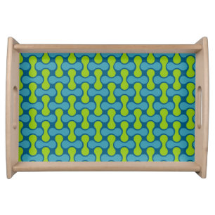 Retro Abstract Geometric Pattern in Blue and Green Serving Tray