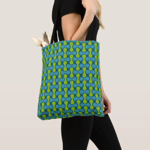 Retro Abstract Geometric Pattern in Blue and Green Tote Bag