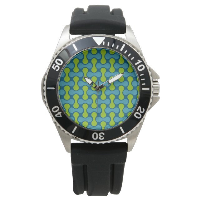 Retro Abstract Geometric Pattern in Blue and Green Watch (Front)