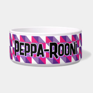 Retro Abstract Geometric Pink Purple & White Name Bowl