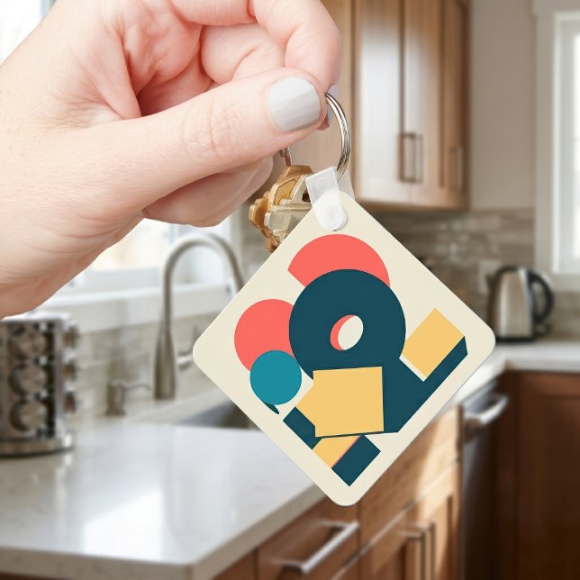 Retro Abstract Geometric Risograph Art Design Keychain (Retro Abstract Geometric Risograph Art Design. Keychain)