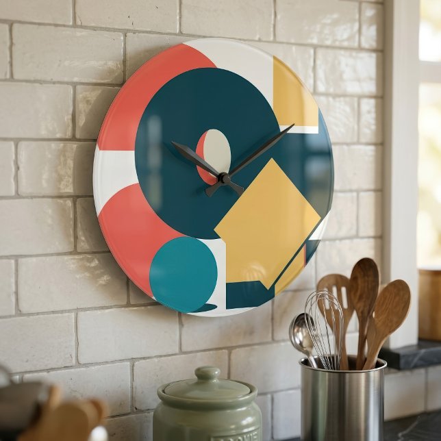 Retro Abstract Geometric Risograph Art Design Large Clock (Retro Abstract Geometric Risograph Art Design. Large Clock)