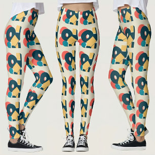 Retro Abstract Geometric Risograph Art Design Leggings