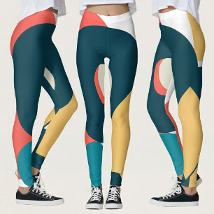 Retro Abstract Geometric Risograph Art Design Leggings