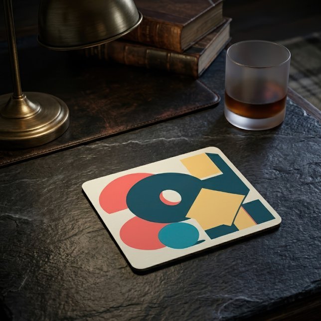 Retro Abstract Geometric Risograph Art Design Square Paper Coaster (Retro Abstract Geometric Risograph Art Design. Square Paper Coaster)