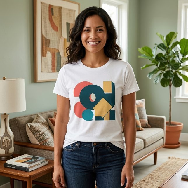 Retro Abstract Geometric Risograph Art Design T-Shirt (Retro Abstract Geometric Risograph Art Design. Women Basic White T-Shirt)