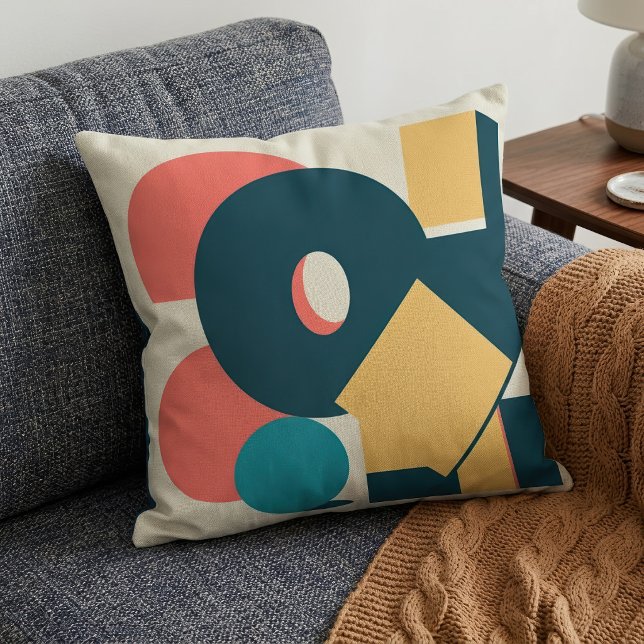 Retro Abstract Geometric Risograph Art Design Throw Pillow (Retro Abstract Geometric Risograph Art Design. Throw Pillow)