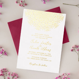 Retro Abstract Golden Floral Mandala Wedding Foil Invitation