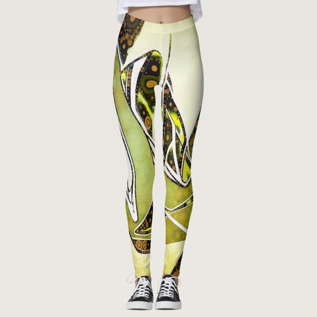Retro Abstract Graffiti Geometric Urban Hand Leggings (Front)