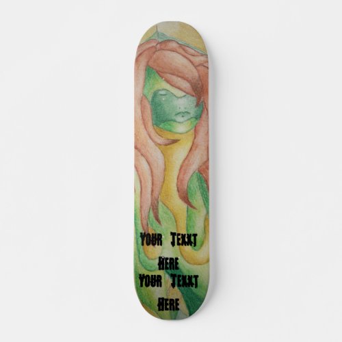 retro abstract green lady street art style skateboard