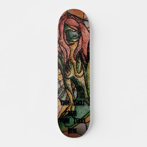 retro abstract green lady street art style skateboard deck