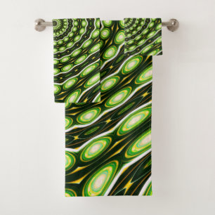 Retro Abstract Green Pattern Bath Towel Set