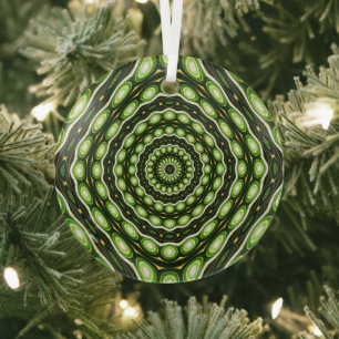 Retro Abstract Green Pattern Glass Ornament
