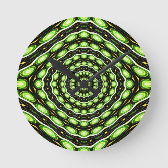Retro Abstract Green Pattern Round Clock (Front)