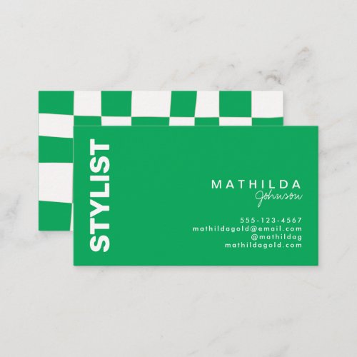 Retro Abstract Green White Checkerboard Artsy Business Card