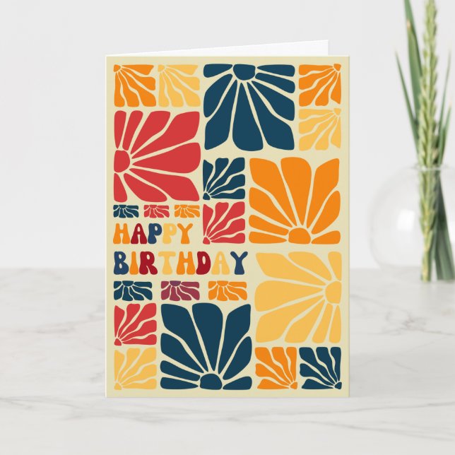 Retro Abstract Groovy Flower Blossom Birthday Card (Front)