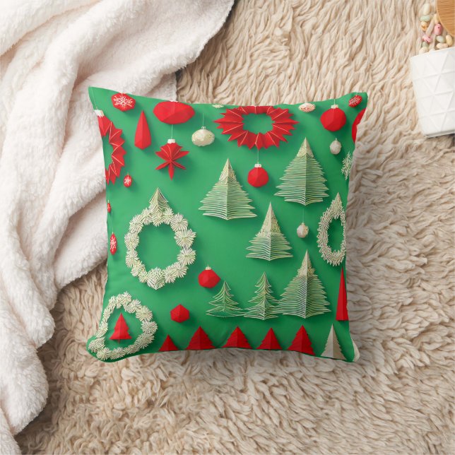 Retro Abstract Happy Holidays Christmas  Throw Pillow (Blanket)