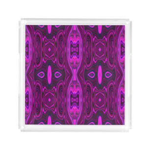 Retro Abstract Hot Pink and Magenta Pattern Acrylic Tray