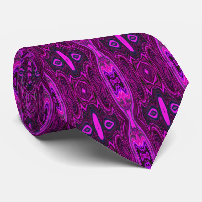 Retro Abstract Hot Pink and Magenta Pattern Neck Tie (Rolled)