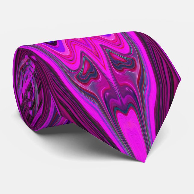 Retro Abstract Hot Pink and Magenta Pattern Neck Tie (Rolled)