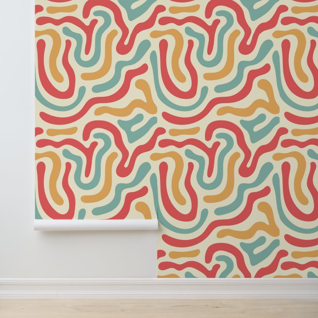 Retro Abstract Lines Mid Century Wallpaper (Application)