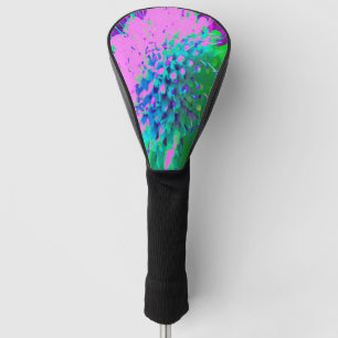 Retro Abstract Magenta and Lime Green Flower Golf Head Cover