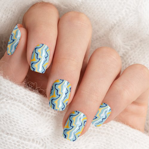 Retro Abstract Marble Swirl Navy Blue Yellow Minx Nail Art