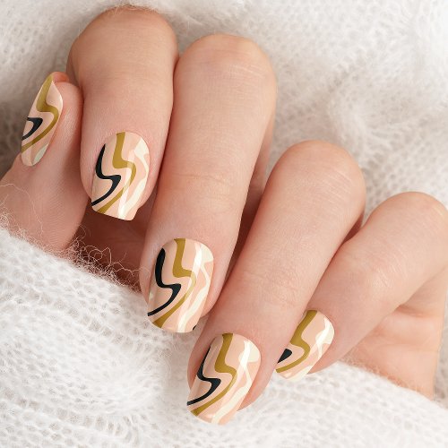 Retro Abstract Marble Swirl Pink Black Gold Minx Nail Art