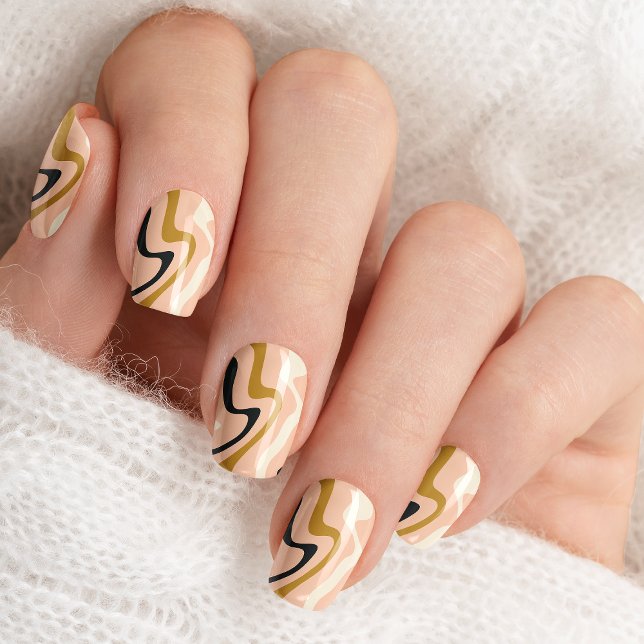 Retro Abstract Marble Swirl Pink Black Gold Minx Nail Art (Creator Uploaded)