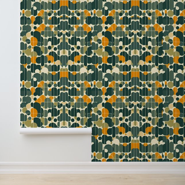 Retro Abstract Mid-Century Modern Geometric Wallpaper (Application)
