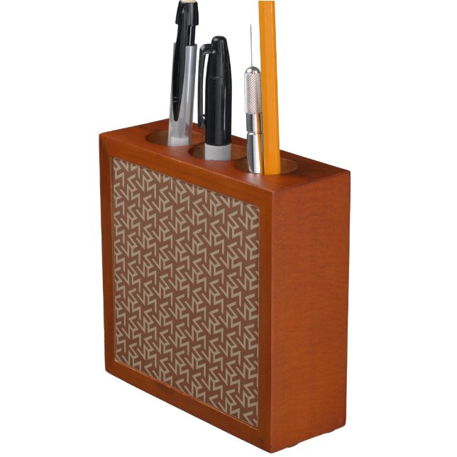 Retro Abstract Mid-Century Modern Pattern in Brown Desk Organizer (In Situ)