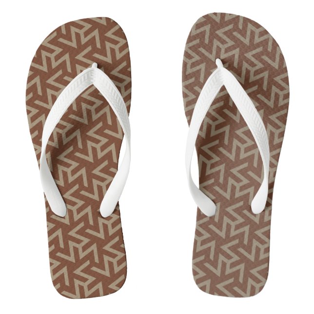 Retro Abstract Mid-Century Modern Pattern in Brown Flip Flops (Footbed)