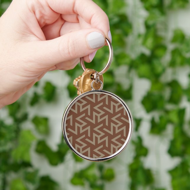 Retro Abstract Mid-Century Modern Pattern in Brown Keychain (Hand)