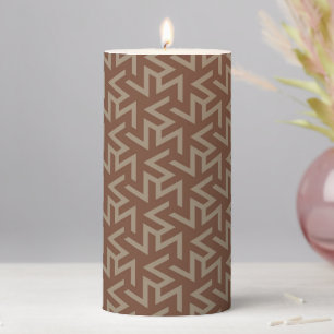 Retro Abstract Mid-Century Modern Pattern in Brown Pillar Candle