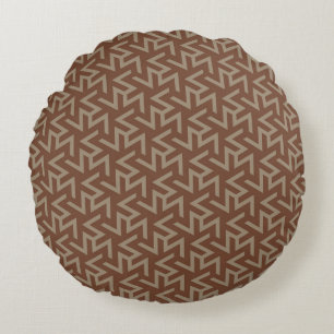 Retro Abstract Mid-Century Modern Pattern in Brown Round Pillow