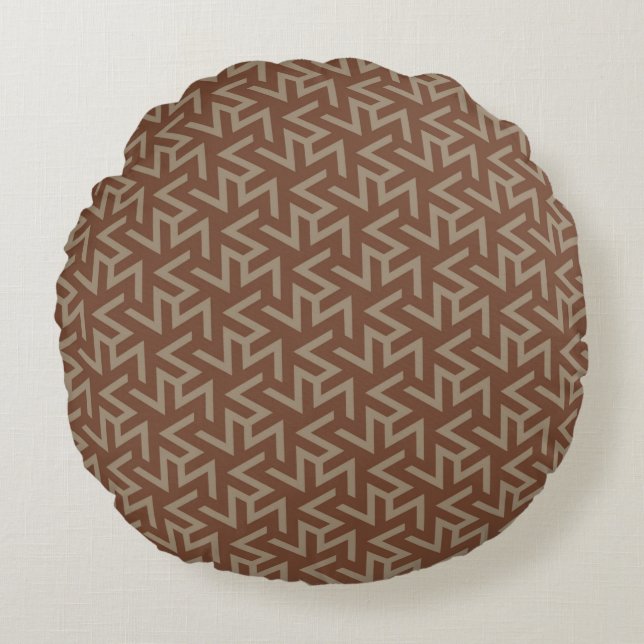 Retro Abstract Mid-Century Modern Pattern in Brown Round Pillow (Front)