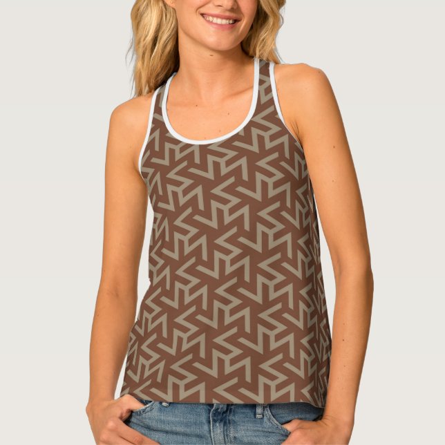 Retro Abstract Mid-Century Modern Pattern in Brown Tank Top (Front)