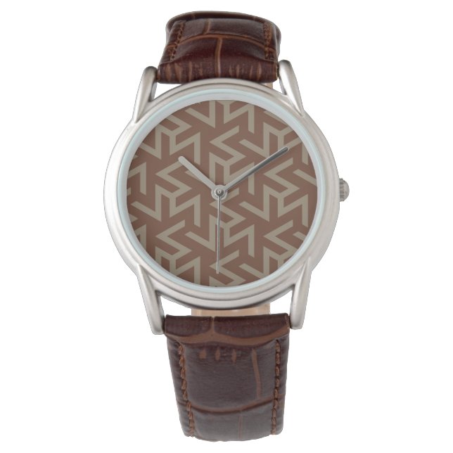 Retro Abstract Mid-Century Modern Pattern in Brown Watch (Front)