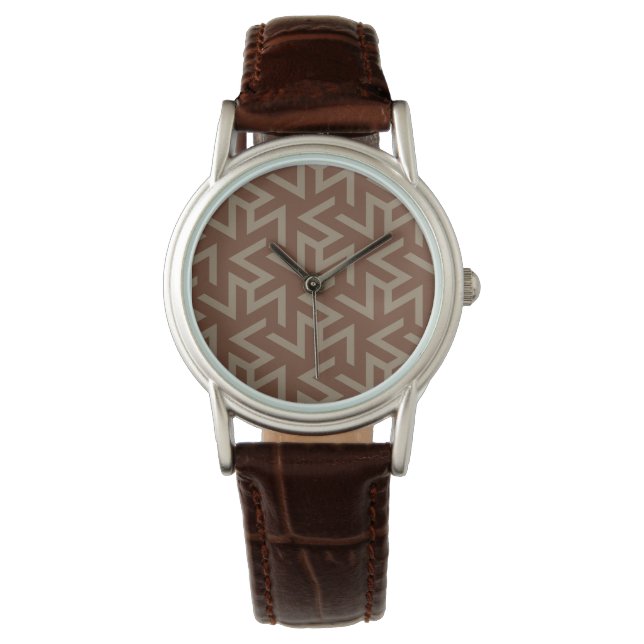 Retro Abstract Mid-Century Modern Pattern in Brown Watch (Front)