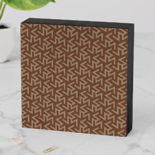 Retro Abstract Mid-Century Modern Pattern in Brown Wooden Box Sign