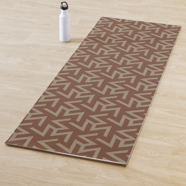 Retro Abstract Mid-Century Modern Pattern in Brown Yoga Mat (In Situ)