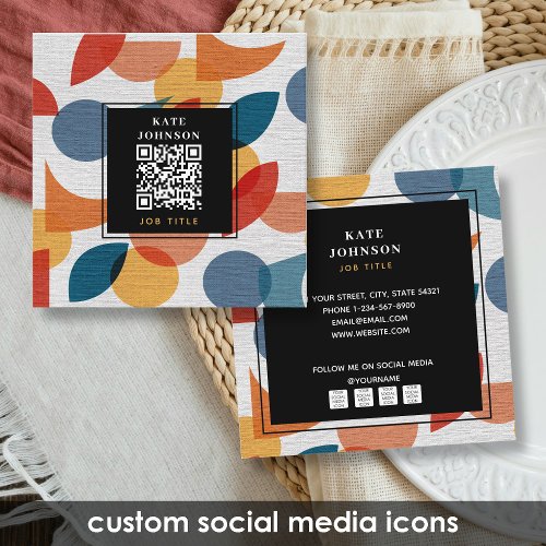 Retro Abstract Midcentury QR Code Social Media Square Business Card